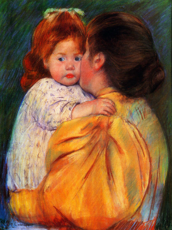 Pintura de mãe beijando a sua filha